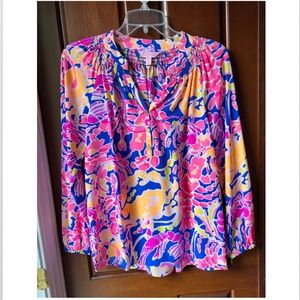 Lilly Pulitzer Elsa Blouse XS Seaside Lobster Crab Print